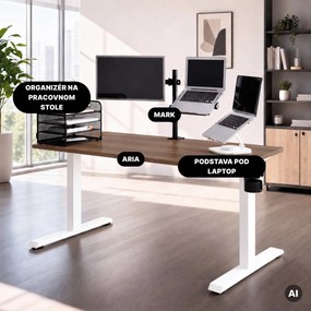 Elektrický stôl s nastaviteľnou výškou ergonomický biely/orech,1400x700 mm: ARIA
