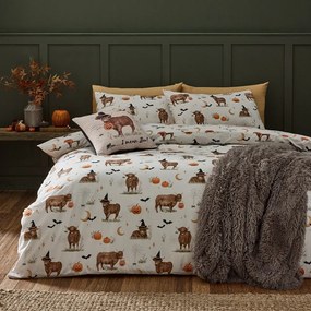 Sivobéžové obliečky na jednolôžko 135x200 cm Halloween Highland Cow – Catherine Lansfield