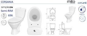 Cersanit Cersania SimpleOn 010 - WC kombi 3/6l + Slim sedátko s pomalým zatváraním z duroplastu, horizontálny odpad, biela, K11-2338