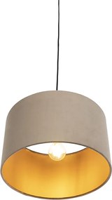 Závesné svietidlo s taupe zamatovým tienidlom so zlatom 35 cm - Combi