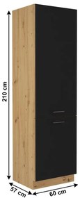 Kondela Potravinová skrinka, čierny mat/dub artisan, MONRO 60 DK-210 2F