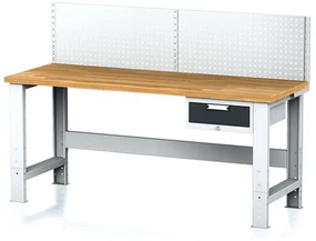 Alfa 3 Nastaviteľný dielenský stôl MECHANIC I, závesný box na náradie, nadstavba, 1 zásuvka, 2000x685x700-1055 mm, antracit