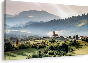 Obraz - dedinka v hmle (90x60 cm)
