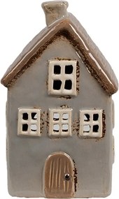 Šedý keramický svietnik na čajovú sviečku domček Amster Village - 9*9*16 cm