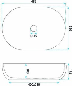 Rea Veronica Mat, umývadlo na dosku 485x350x135 mm, biela-modrá-vzor, REA-U3900