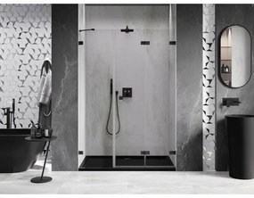 Mexen Lunar-F, pravé skladacie sprchové dvere 130 cm, 8mm číre sklo, čierny matný profil, 836S-130-050-70-00-P