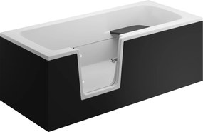 Vaňa s dvierkami Polimat VOVO 180x80 s čiernym čelným krycím panelom + vaňový sifón s výpusťou Click-Clack