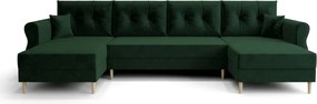 Rozkladacia sedacia súprava do U SILVIANO 300x140 cm, tmavozelená + 2 vankúšiky ZDARMA