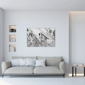 Obraz - Vtáčik v zime (90x60 cm)