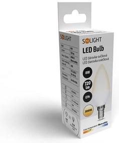 SOLIGHT LED žiarovka sviečka matná C37 8W, E14, 3000K, 720lm