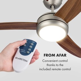 Klarstein El Paso, stropný ventilátor, 52", závit E27, 3 lopatky, vzhľad tmavého dubového dreva