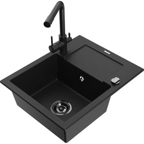 Mexen Enzo, granitový drez 576x465x174 mm, 1-komorový, čierna batéria Duero, čierna, 6506-77-671600-70-B