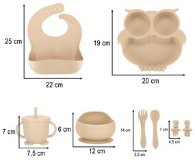IKO Detský silikónový riad béžový 9ks. – Sova