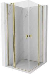 Mexen, Mexen Mist Duo výklopný sprchový kút 90 x 90 cm, transparentný, zlatý - 8A4-090-090-50-00