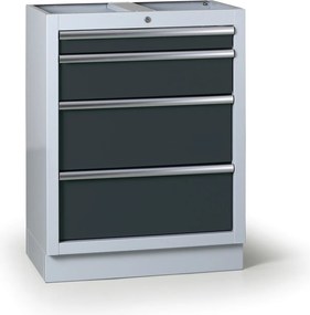 Zásuvkový dielenský box k pracovnej doske G2, 4 zásuvky, 680 x 455 x 910 mm, grafit