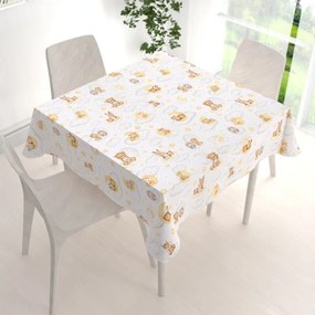 Biante Detský bavlnený štvorcový obrus Sandra SA-461 Zvieratká medzi hviezdičkami na bielom 140x140 cm
