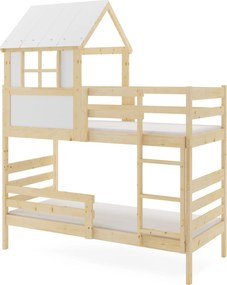 Poschodová posteľ s matracmi ERIK natural 190×90 cm borovica + domčeková nadstavba