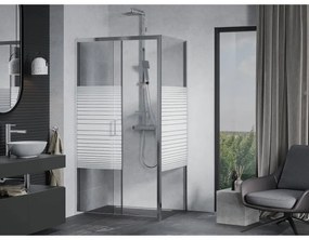 Mexen Apia, sprchový kút s posuvnými dverami 140 (dvere) x 70 (stena) cm, 6mm číre-pásy sklo, chrómový profil, 840-140-070-01-20