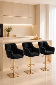LuxuryForm DESIGN Barová stolička AMALFI VELUR na zlatej hranatej podstave - čierna