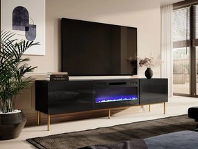 TV stolík Koda 200, Farby: čierny / čierny lesk + zlatá, Krb: čierny