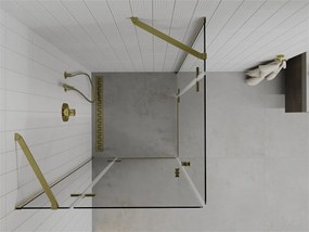 Mexen Roma, sprchovací kút 90 (dvere) x 90 (stena) cm, 6mm číre sklo, zlatý profil, 854-090-090-50-00-02