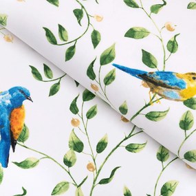 Biante Bavlnené prestieranie na stôl Sandra SA-501 Modré vtáky a vetvičky na bielom 35x45 cm