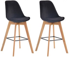 Barová stolička Metz ~ zamat, drevené nohy natura (SET 2 ks) - Čierna