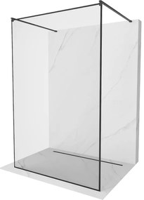 Mexen Kioto, priechodná sprchová zástena 100 x 200 cm, 8mm sklo číre/čierny vzor, 2x čierna stabilizačná rozpera, 800-100-002-70-70