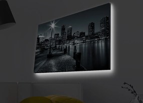 Obraz s LED osvetlením NOČNÉ MESTO S RIEKOU 45 x 70 cm