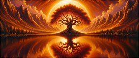 Obraz – Strom v krvavom slnku (120x50 cm)