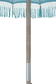 Modrý slnečník so drevenou tyčou a strapcami Bobbi Blue - ∅ 200*260 cm