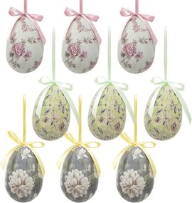 9ks dekorácia závesné vajíčko s kvetmi Spring Egg - Ø 5*7cm