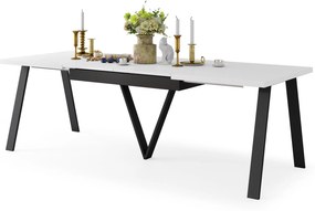 AVERY Biela matná / čierna spodná časť - LOFTOVÝ / PRIEMYSELNÝ STÔL DO OBÝVAČKY/ JEDÁLNE ROZKLADACÍ DO 330 cm!
