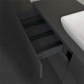 VILLEROY &amp; BOCH Collaro závesná skrinka pod umývadlo na dosku (umývadlo v strede), 4 zásuvky, s LED osvetlením, 1600 x 500 x 548 mm, Glossy Grey, C120B0FP