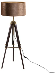Mosadzná stojaca lampa na trojnožke s tienidlom z krokodílej zamatovej látky 50 cm - Cortin