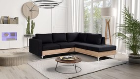 Rohová pohovka Hermes Wood, Farby: ekokoža Soft 011 (čierna), Farby nožičiek: dub artisan, Strana: pravá