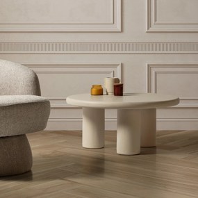 Krémovobiely okrúhly konferenčný stolík v dekore kameňa ø 80 cm Iriel – MOME