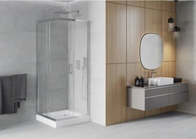 Mexen Rio, štvorcový sprchový kút 70 x 70 cm, 6mm číre sklo, chrómový profil + biela sprchová vanička RIO, 860-070-070-01-00-4510