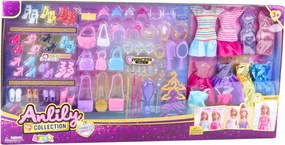 LEAN Toys Veľká módna súprava Anlily – šaty a doplnky pre bábiky, 65 ks