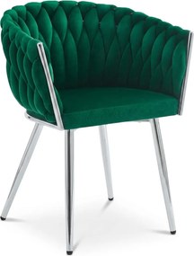 Zamatové jedálenské kreslo ORION VELVET so striebornými nohami, zelené
