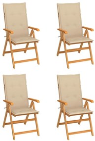 Záhradné stoličky 4 ks s béžovými podložkami tíkový masív
