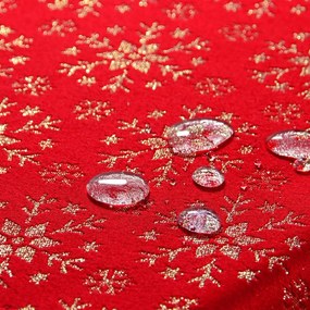 Vianočný vodeodolný behúň na stôl červený so zlatými snehovými vločkami