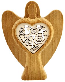 AMADEA Drevený anjel s vkladom - ornament, masívne drevo, výška 10 cm