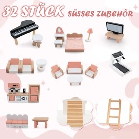 Detský drevený domček pre bábiky s 32 realistickými nábytkovými doplnkami a strechami Dom snov pre domácich majstrov