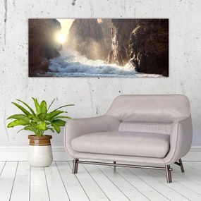 Obraz - Skaly a vlny oceánu (120x50 cm)