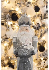 Strieborná vianočná dekorácia socha Santa ako Luskáčik - 22*21*82 cm