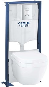 GROHE Solido 6v1 - prvok pre závesné WC, stavebná výška 113 cm + nástenná prípojka + závesné WC Rimless a Softclose sedátko Euro Ceramic + ovládacie tlačidlo Arena Cosmopolitan (chróm) + súprava na tlmenie hluku, 39697000