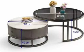 LuxuryForm DESIGN Konferenčný stolík AMARO 80 / 60 cm – biely mramor / sklo (set 2 ks)