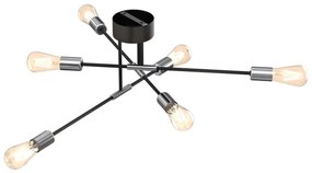 Luster na tyči FLAME 6xE27/60W/230V čierna/lesklý chróm