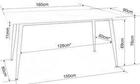 Jedálenský stôl Rion 160 x 90 cm, mramor / čierna
